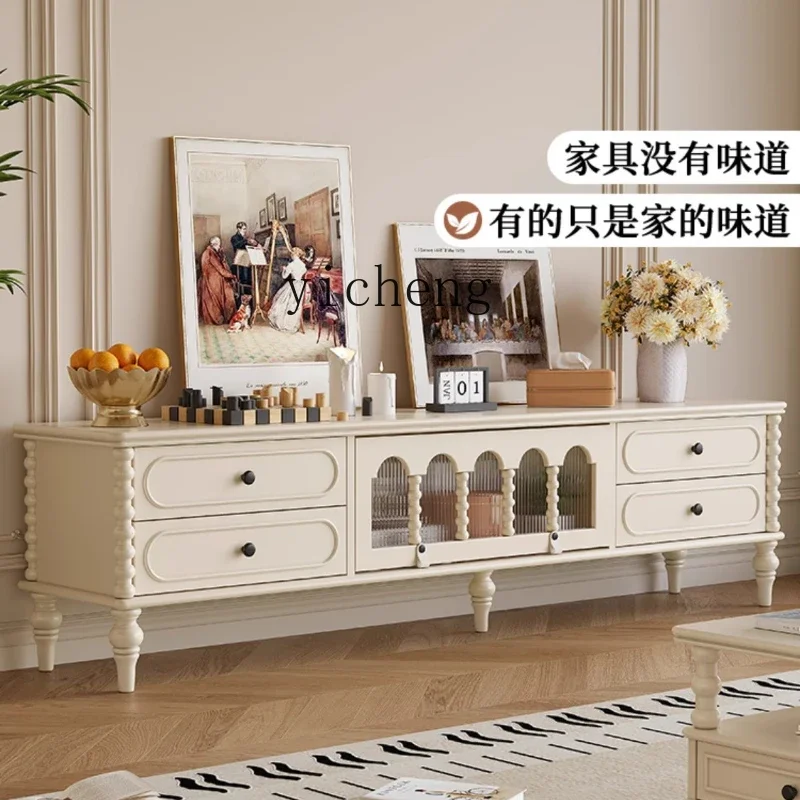 

French white solid wood TV cabinet small apartment living room household American TV cabinet locker integrated