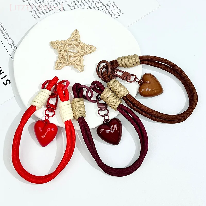 1 Piece Love Double Loop Short Braided Rope Phone Lanyard Hanging Chain Keychain Can Be Carried Twist Rope Anti-loss Pendant