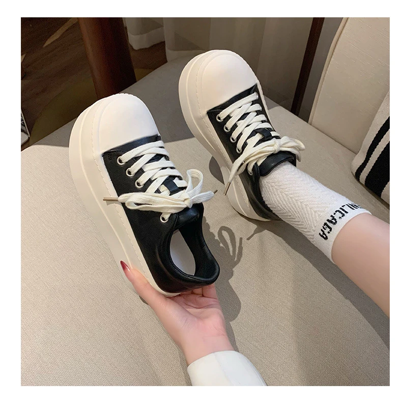 Neue schwarze klobige Plateauschuhe für Damen, Schnür-Sneaker aus Kunstleder, höhenvergrößernde Turnschuhe für Teenager-Mädchen, Damenschuhe für alle Jahreszeiten – Detail 26