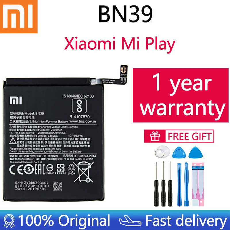 

2021 Xiao Mi 100% Original Battery BN39 For Xiaomi Play MiPlay Mi Play 3000mAh High Capacity Rechargeable Phone Batteria Akku