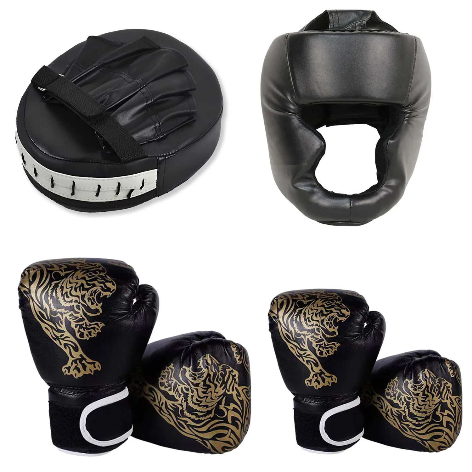 PU Leather Kids Boxing Gloves Karate Muay Free Kick Pads Head Guard Boxing Sparring Head Protector MMA Fighting Gloves