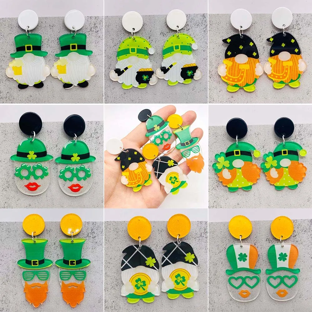 St. Parker's Day Acrylic Earrings Dwarf Magic Hat Big Beard Irish Earrings for Women Christmas Festival Jewelry