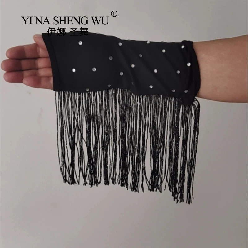 Latin Dance Sexy Fringed Sleeves Gloves Performance Stage Women's Arm Sleeves Competition Accessories Flash Drilling Rhinestone