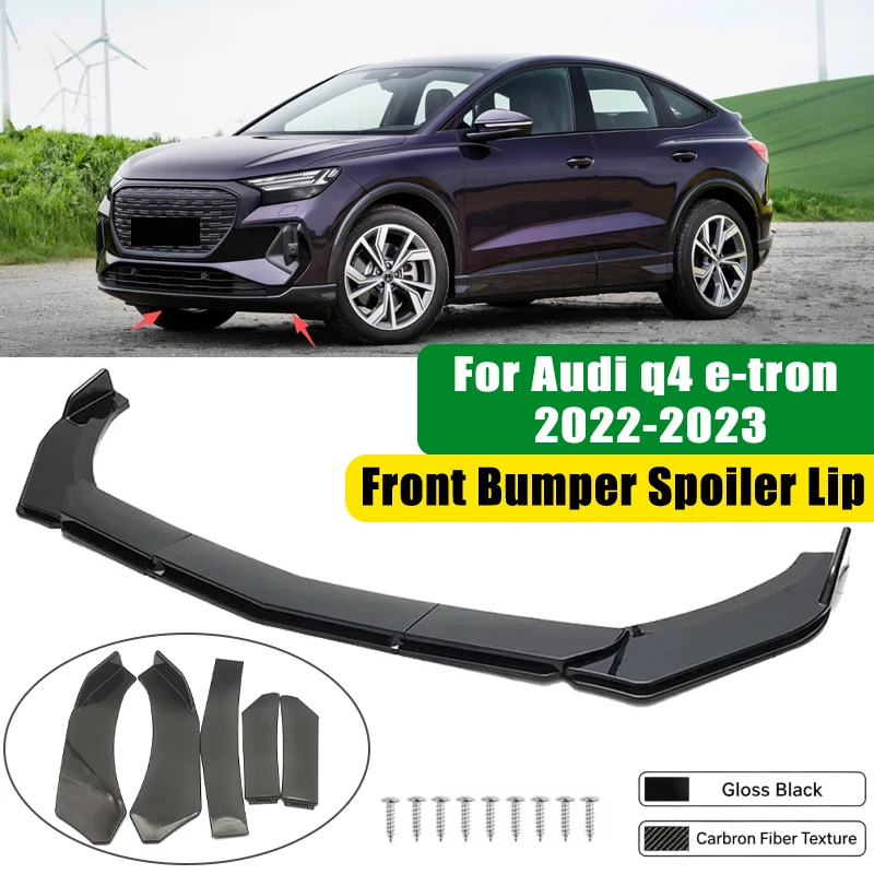 For Audi q4 e-tron 2022-2023 5Pcs ABS Car Front Bumper Lip Spoiler Splitter Body Kit Canard Tuning Accessories