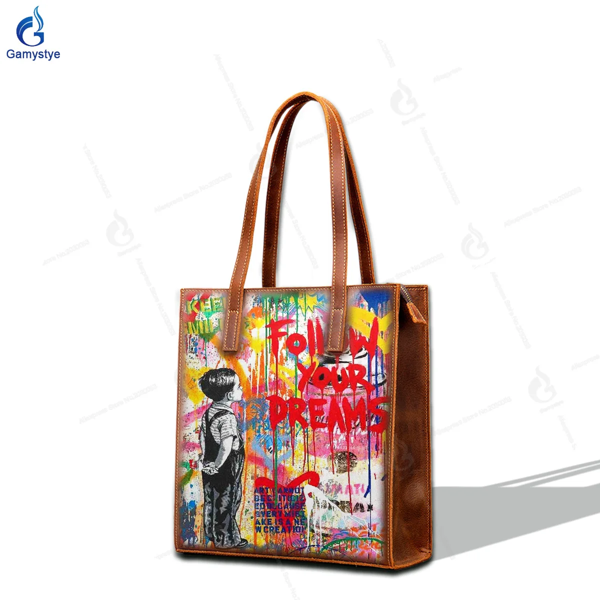 Personalizar bolso Art Hand Painted A little boy wearing suspenders Bags For women Handbags Designer Shoulder Bag National Style