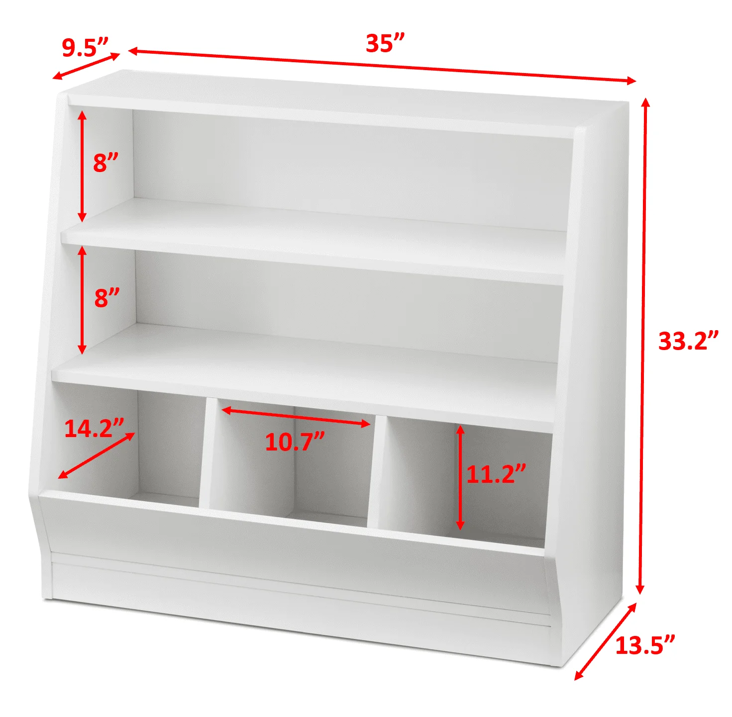 Modern  Kids Bin Storage and Two Shelf Bookcase, White