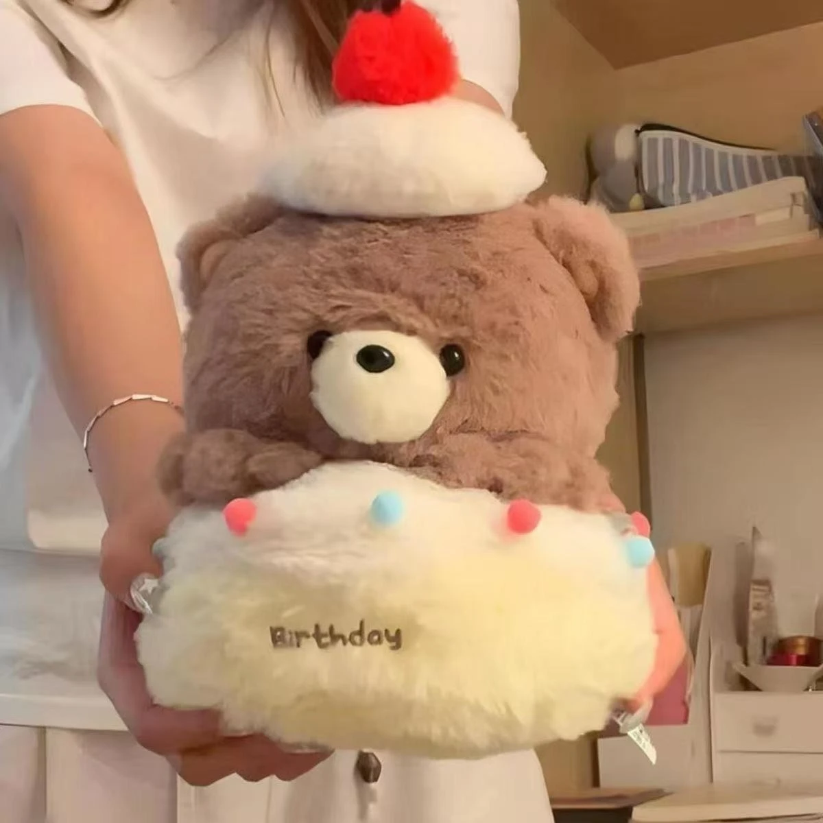 Bear Pulls Cake Surprise Plush Toy Birthday Pull String Doll Interactive Cute Gift For Girls Kids Party Favors Soft Hug Pillow
