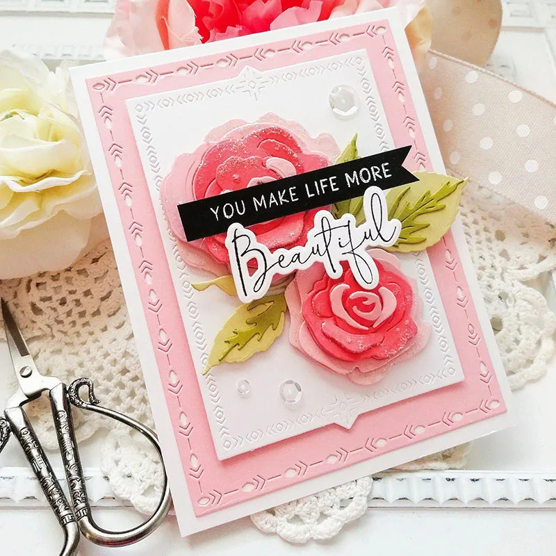 Layred Botanic Rose Flower Floral Christmas Birthday die Card and scrapbook Dec Metal cutting die Clear stamp