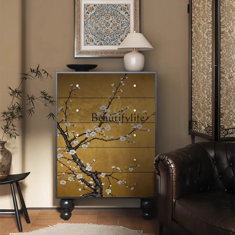 

French-style Light Luxury Vintage High-end Solid Wood Chest of Drawers Living Room Wall-mounted Storage Cabinet