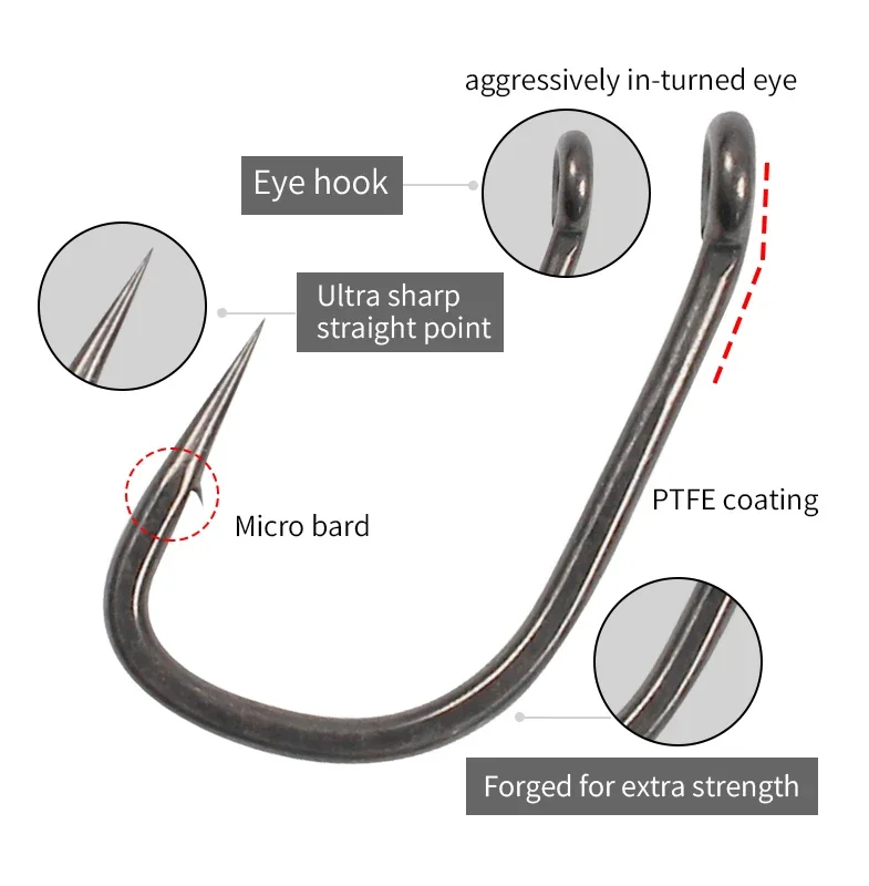 10x Wide Gape Hook Carp Fishing Alloy Steel Micro Bard PTFE Coating Fishing Hook Fishing Tackle Tool Accessories image 2