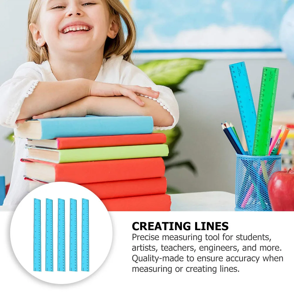 

5Pcs Plastic Straight Ruler 12 Inch Long Ruler with Centimeter and Inch Scales Precision Measuring Tool for Students Artists