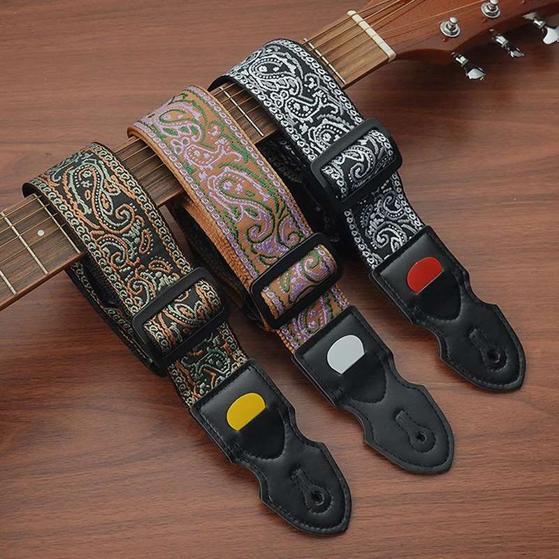 Bakelite Guitar Strap Folk Classic Guitar Crossbody Tungsten Steel Embroidered Pick With Extended Shoulder Strap