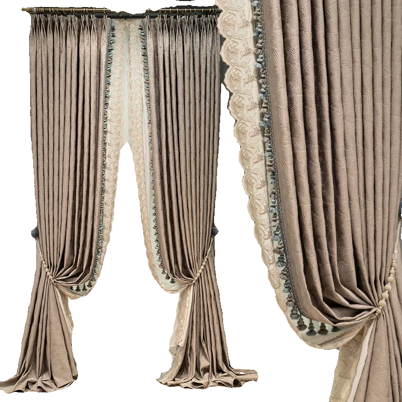 Embossed Jacquard Grey Coffee Thickened Blackout Curtains for Living Room Bedroom French Window Balcony Window Customized