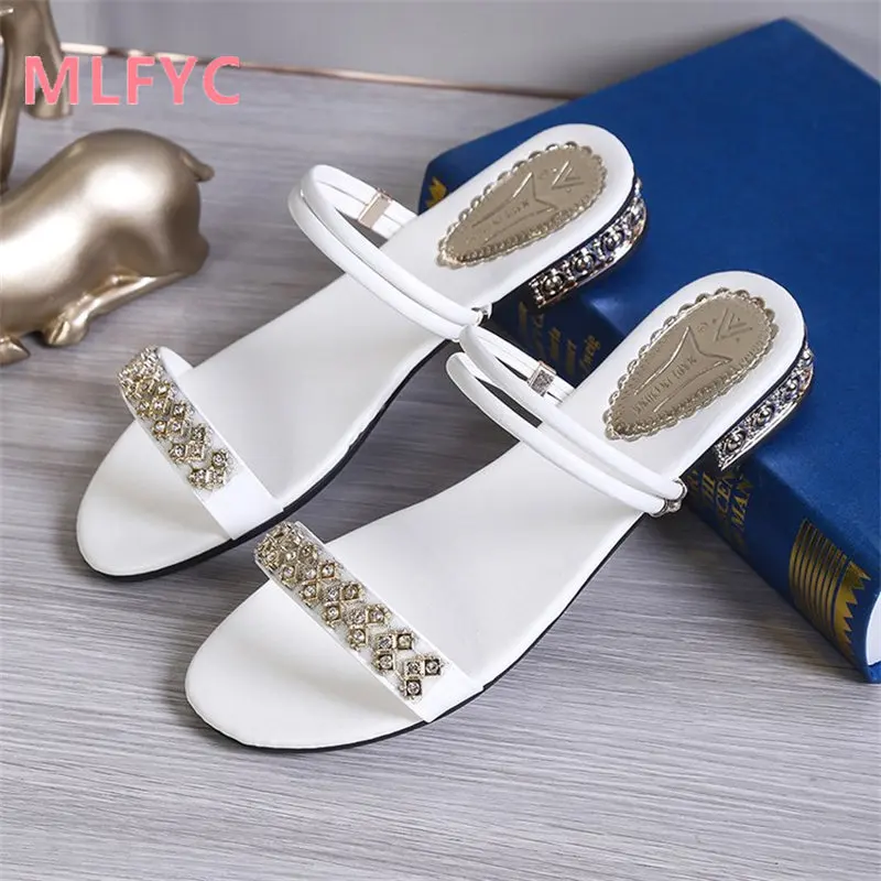 Oversize sandals for women 2023 summer new low heel women fashion sequins two sandals for ladies casual wear slip sandals