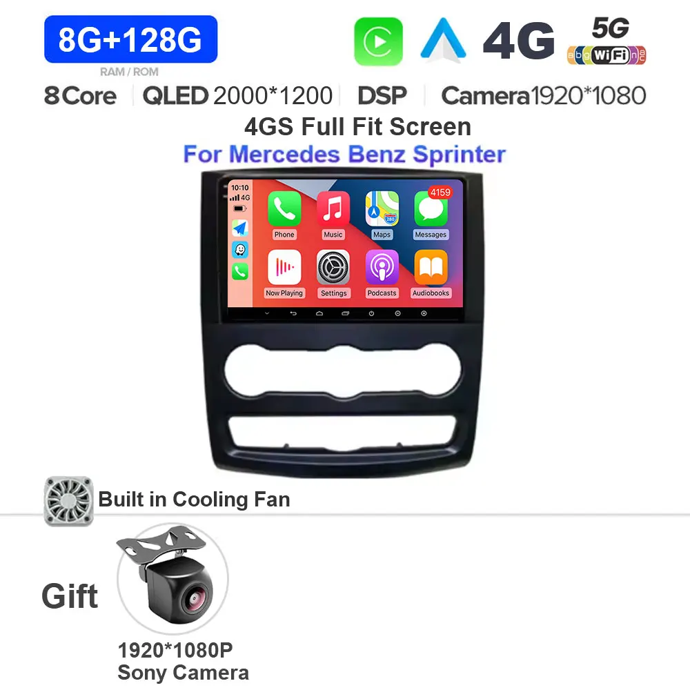 Android 15 Auto Multimedia Videospeler GPS Stereo met CarPlay WiFi 5G DSP voor VW Crafter Mercedes Benz Sprinter
