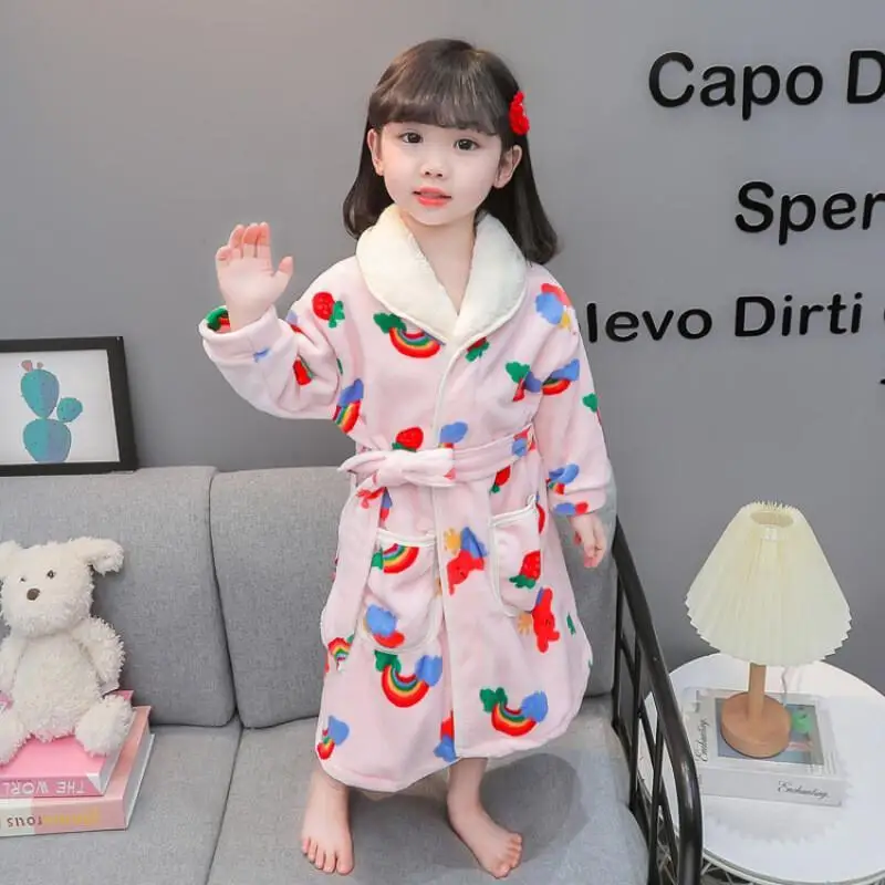 Hot Girl Robe Autumn and Winter Bathrobe Thicken Mid-Length Bath Towel Child Flannel Kawaii Fashion New Style Casual Homewear