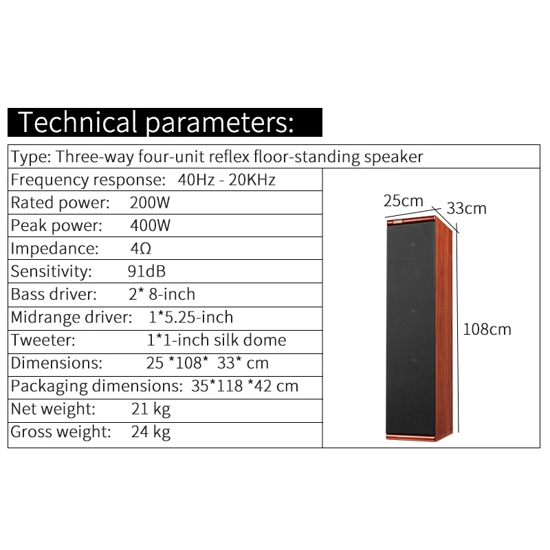 

2.0 Home Theater System Hi-Fi Tower Speaker For Family Use, High-End Audio, Front Standing Stereo Speakers