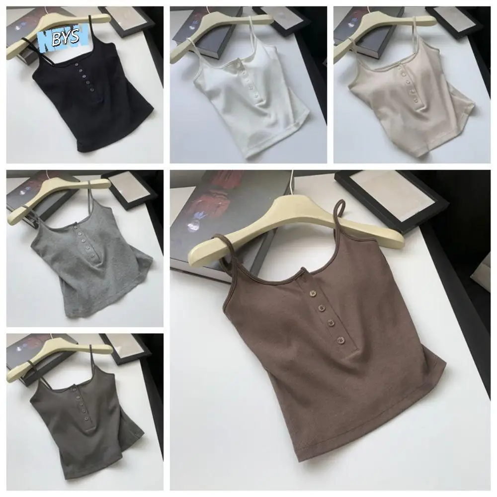 

Korean Sleeveless Skinny Vest Cotton Tops Suspenders Solid Color Slim Crop Top Undershirt Bottoming Shirts Women Tank Top Party