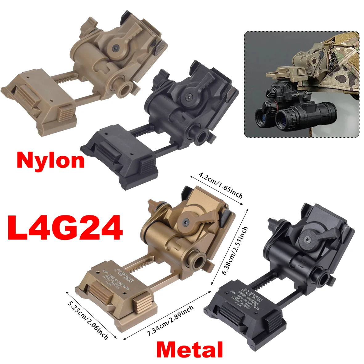 

Nylon/Metal L4G24 Tactical Helmet NVG Bracket Mount Holder Foldable Night Vision Goggles Stent Mount for PVS15 PVS18 PGPNVG18