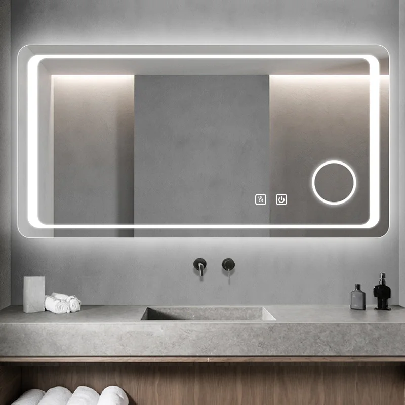 Modern Style Rectangular Backlit Mirror LED Bath Mirror Mounted Bathroom Mirror with Lights