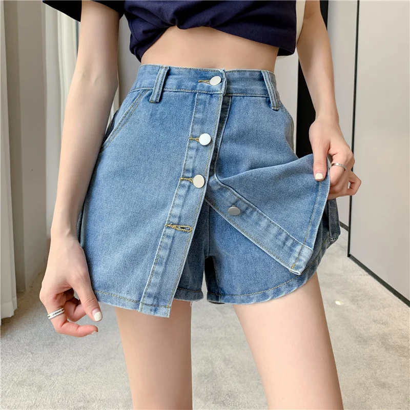 

High Waist Denim orts Women Summer New plus Size A-Line Skirt Pants Slim Wide Leg Hot orts Thinming Cool Feeling