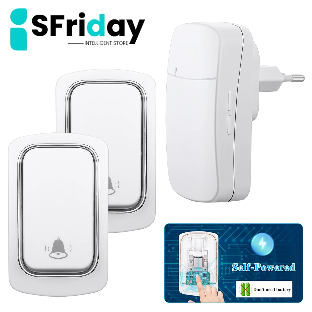 IsFriday Wireless Doorbell Without Batteries Waterproof Outdoor Kinetic Bell Self-powered Button Dog Doorbell Ring Chimes