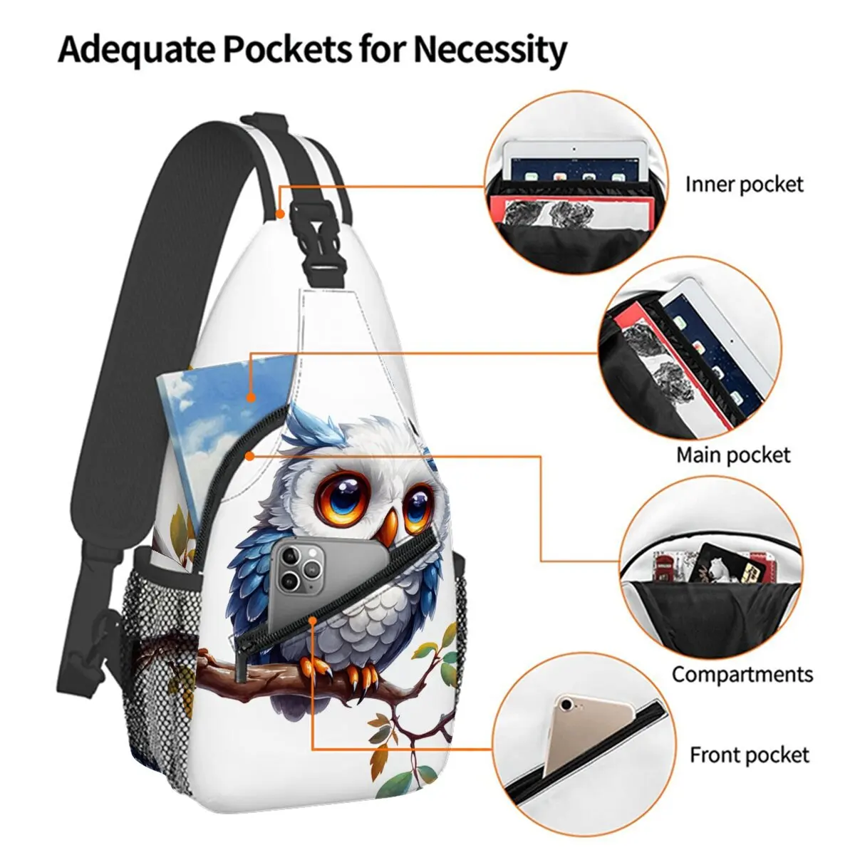 Animals Owls Sloths Deer Chest Bag Boy/Girls Best Gift 2D Cartoon Large Capacity Outdoor Sports Leisure Fashion Messenger Bag view 4