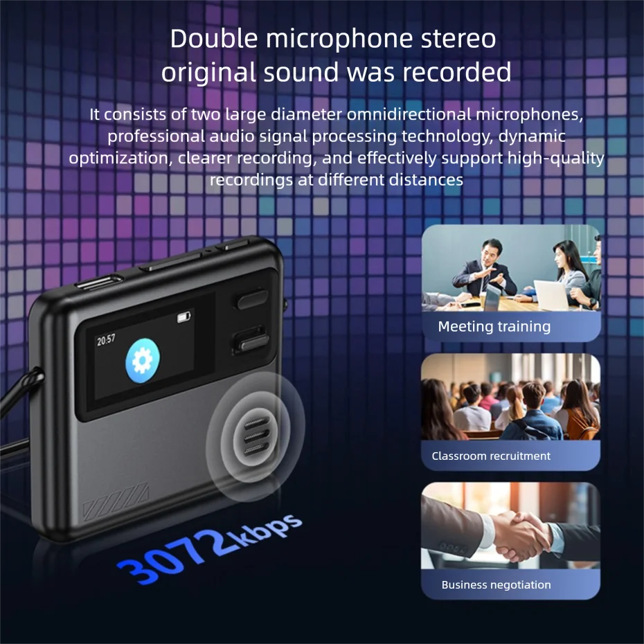 128GB Digital Voice Recorder with 100 Languages Translator Noise Reduction Quality Recording for Meeting Mobile Phone Holder