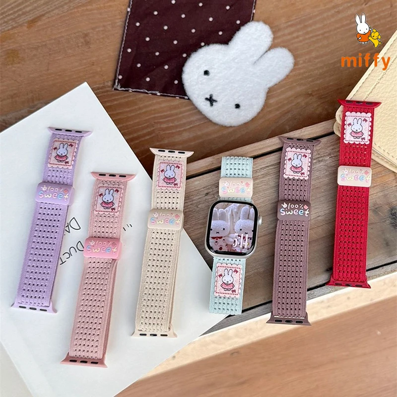 Kawaii Miffy Watch Band Suitable for Iwatch Ultra 10 9 Multicolor Nylon Magnetic Watch Band Anime Accessories Girl Perfect Gifts