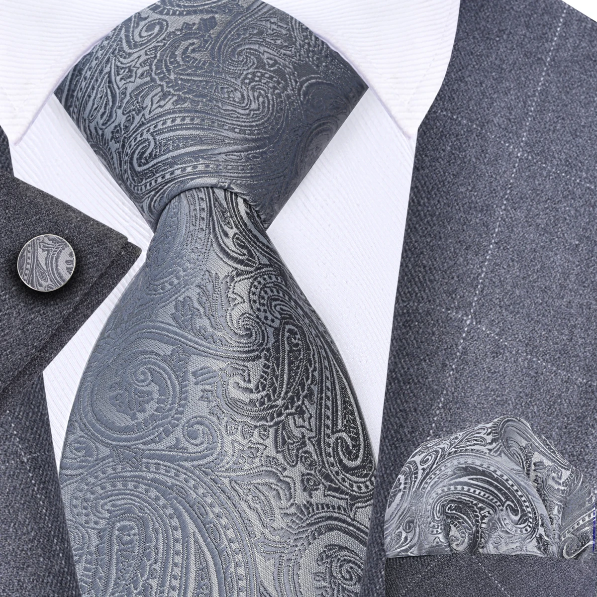 GUSLESON 8 cm Blauw Zwart Roze Mannen Stropdassen Pochet Manchetknopen Set Paisley Zijden Stropdas Bruiloft Relatiegeschenk Stropdas Accessoires