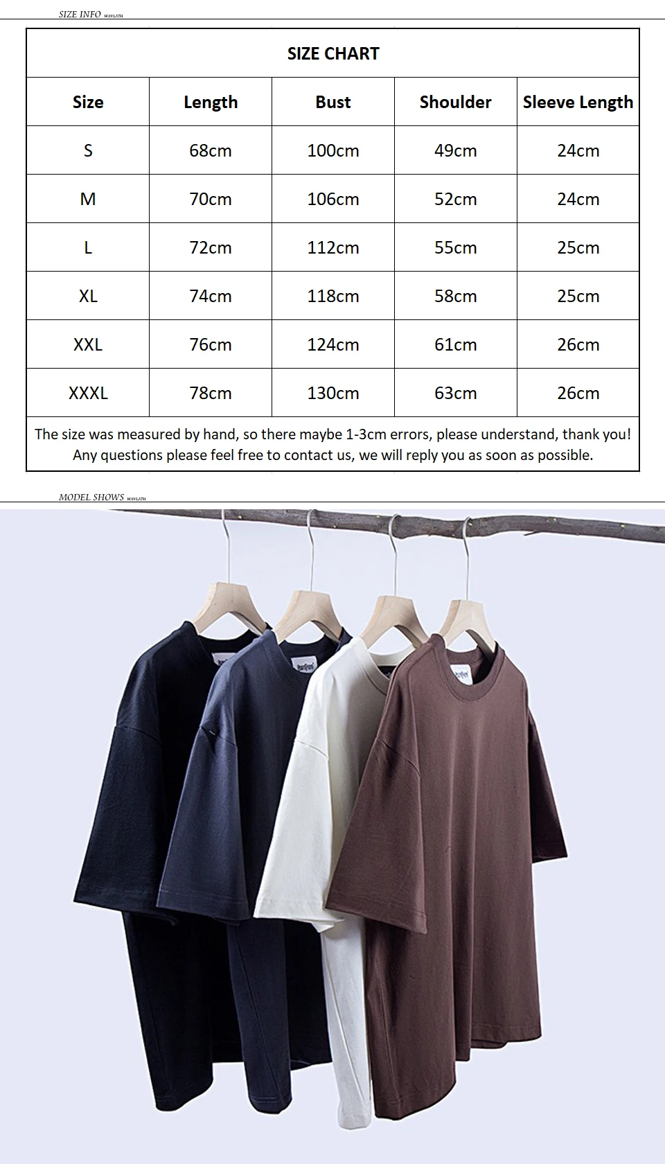WAVLATII Damen Neue Oversize-T-Shirts, 260 GSM, Weiß, Lässige Streetwear-Tees, Unisex, Einfarbig, Koreanische Coole Oberteile für Junge Leute WT2560 – Detail 1
