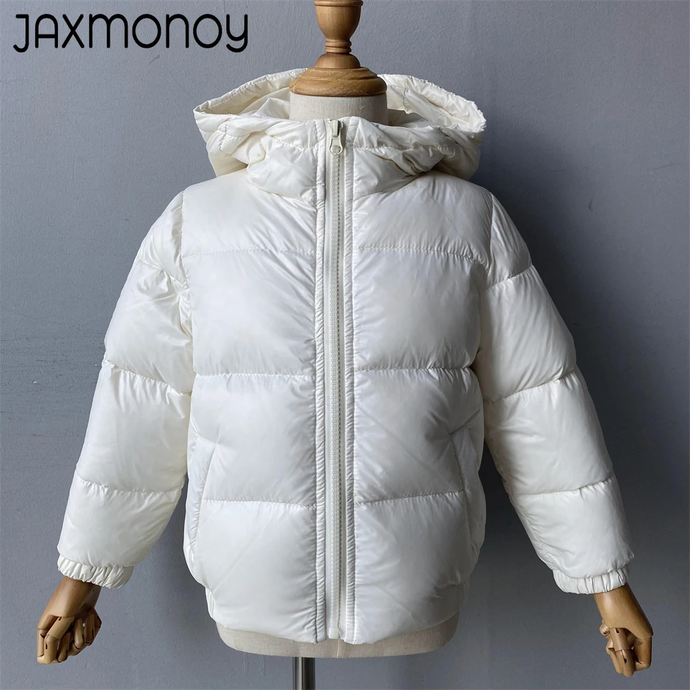 Jaxmonoy-Jaqueta monocromática com capuz para bebê, pato branco, gola de pele real, roupa de exterior infantil, casaco de menino e menina, novo, inverno