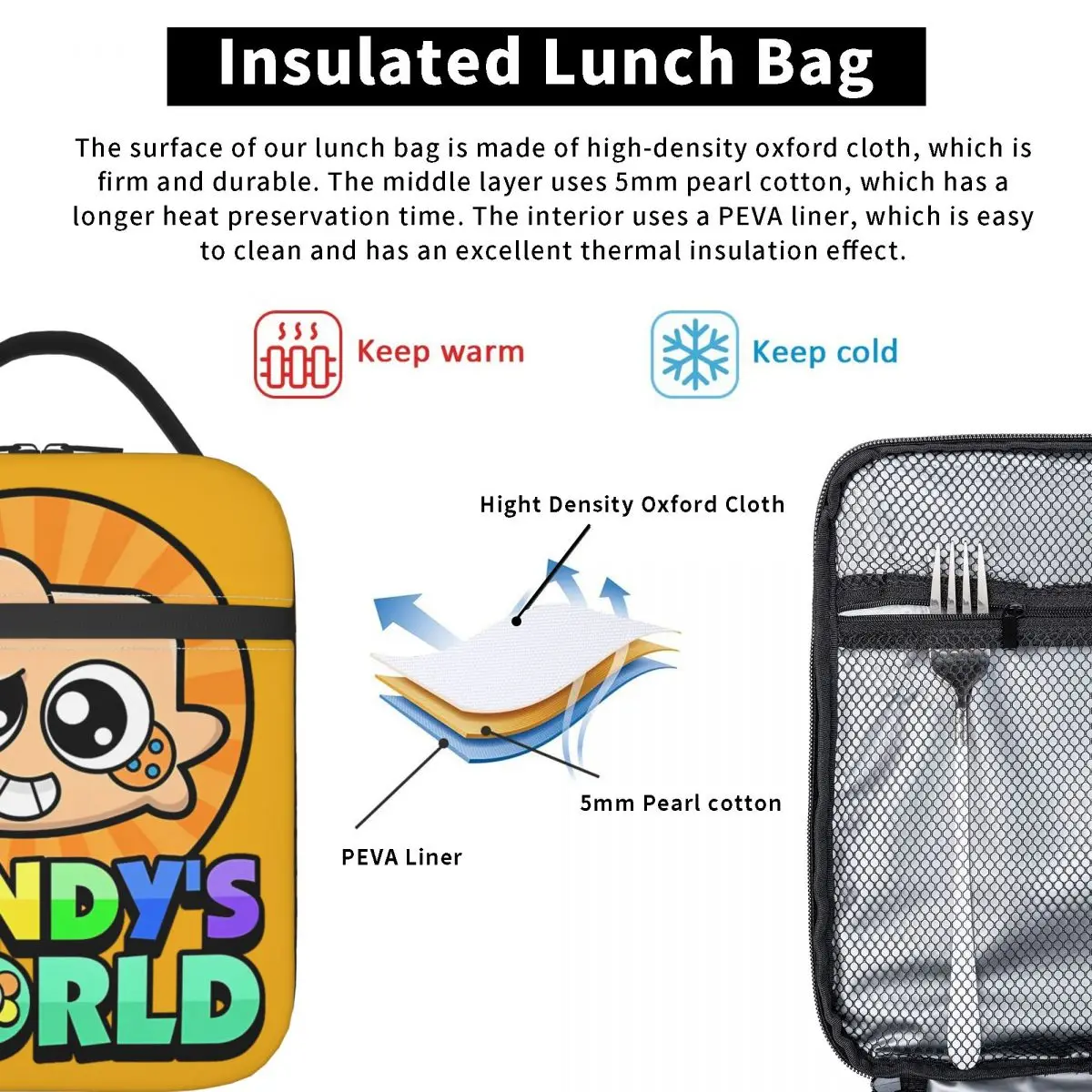 حقيبة غداء معزولة من Dandys World Goob، حقيبة حرارية قابلة لإعادة الاستخدام حاوية الوجبات المقاومة للتسرب، صندوق الغداء، حقائب اليد للطعام أثناء السفر #4