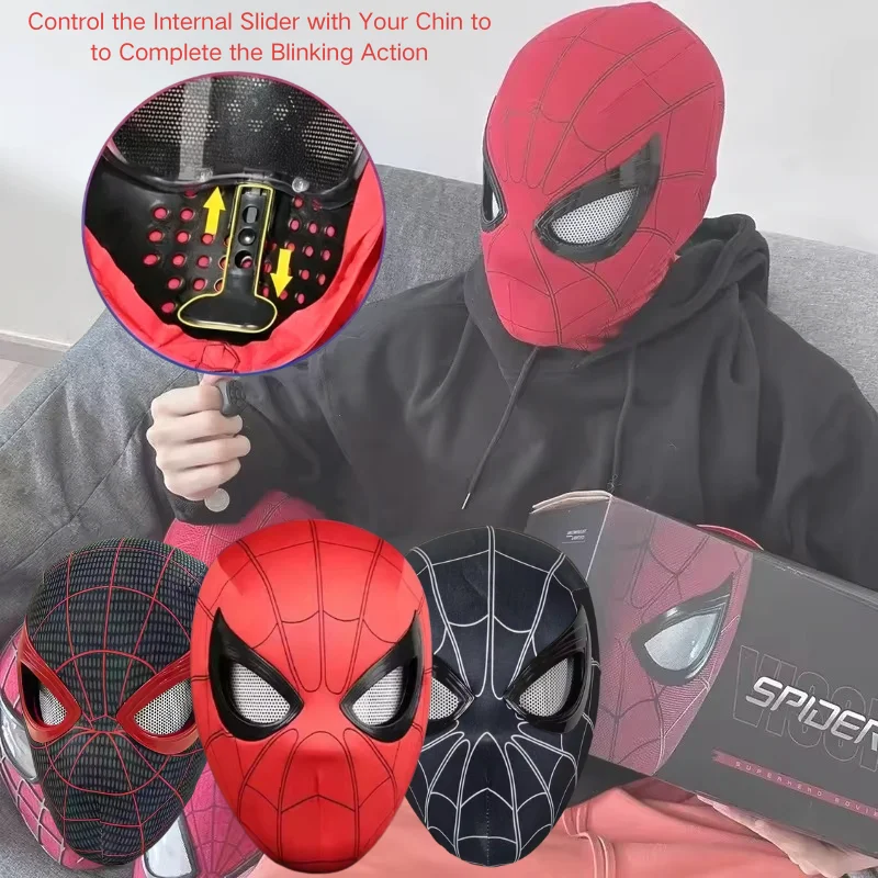 In Stock Miles Spider-Man 1:1 Scale Electronic Mask With Moving Glowing Eyes Ring Control Cosplay Toy Gift
