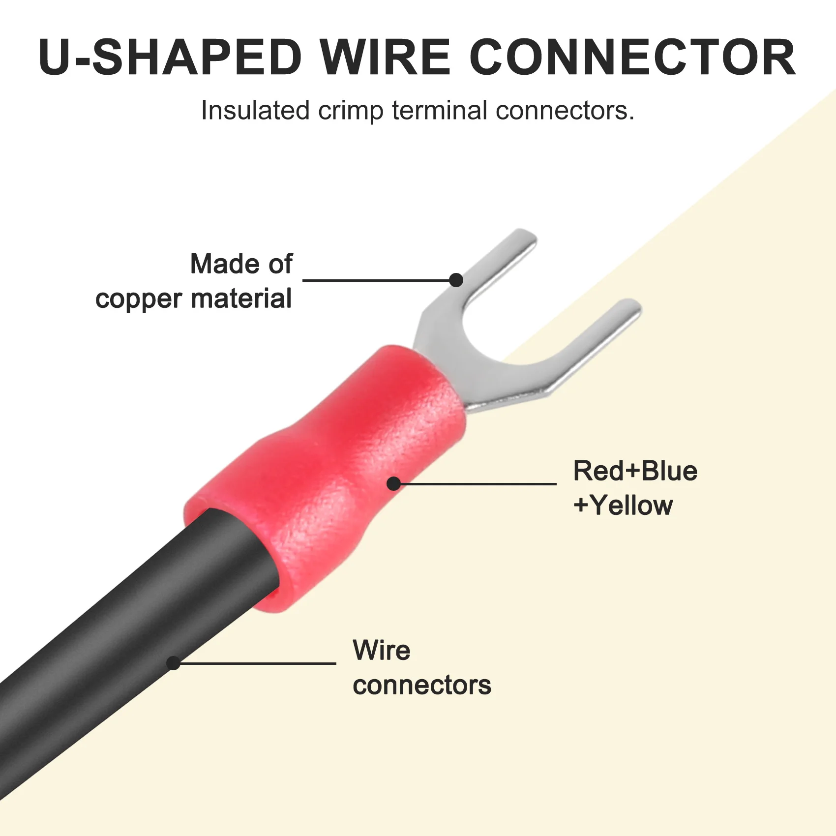 A75K 300 Pcs 22-16 16-14 12-10 AWG Insulated Fork Spade U-Type Wire Connector Electrical Crimp Terminal