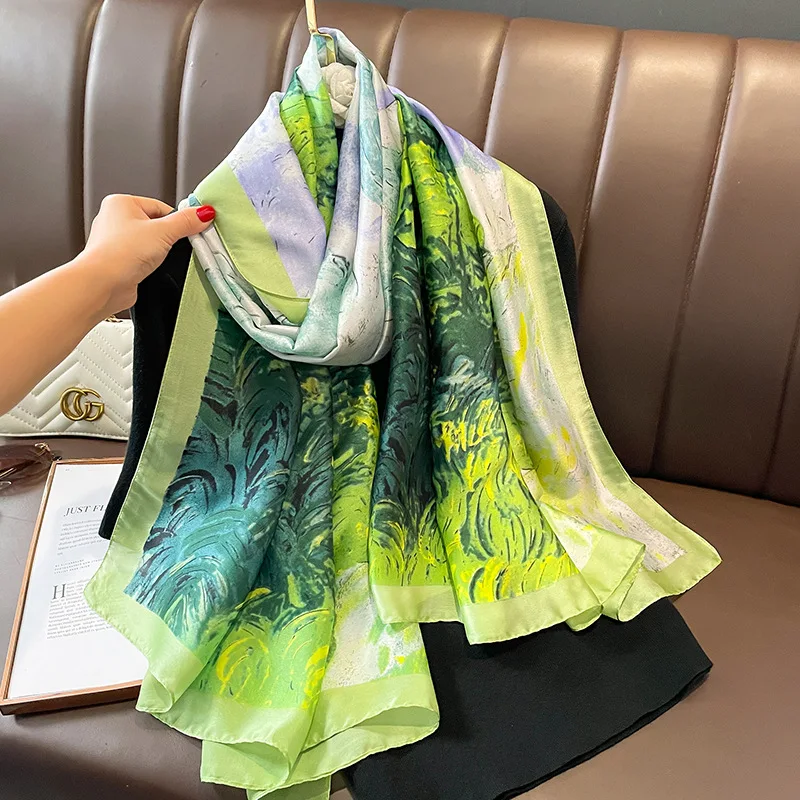 Spring Scarf Women's Luxury Design Scarf Silk Smooth Scarf Soft Muslim Headband Shawl Beach 85x180cm