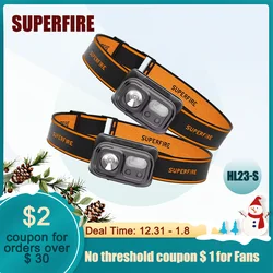 SUPERFIRE Mini Powerful LED Sensor Headlamp Rechargeable USB C Head Flashlight with Red Light for Camping Fishing and Emergency