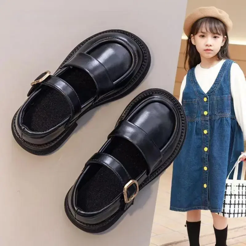 Girls Black leather shoes for children Children's show shoes performance shoe