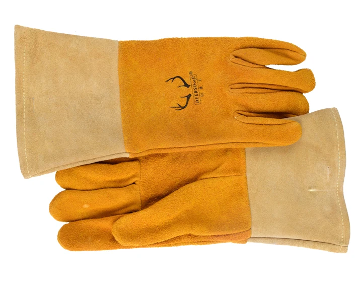 Guanti da lavoro per saldatura TIG MIG in pelle di mucca a grana saldatore ad arco di sicurezza in pelle Bison a mano