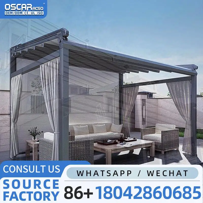 

Motorized Automatic Sun Protection Retractable Metal & PVC Pergola Outdoor Canopy Ideal for Patio Deck Garden Waterproof Shade S