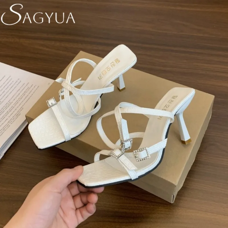 

Square Toe Women Open Toe Heeled Sandals Woman Loafers Shoes Summer 2025 Trend Designer Dress Shallow Casual Sandalias De Mujer