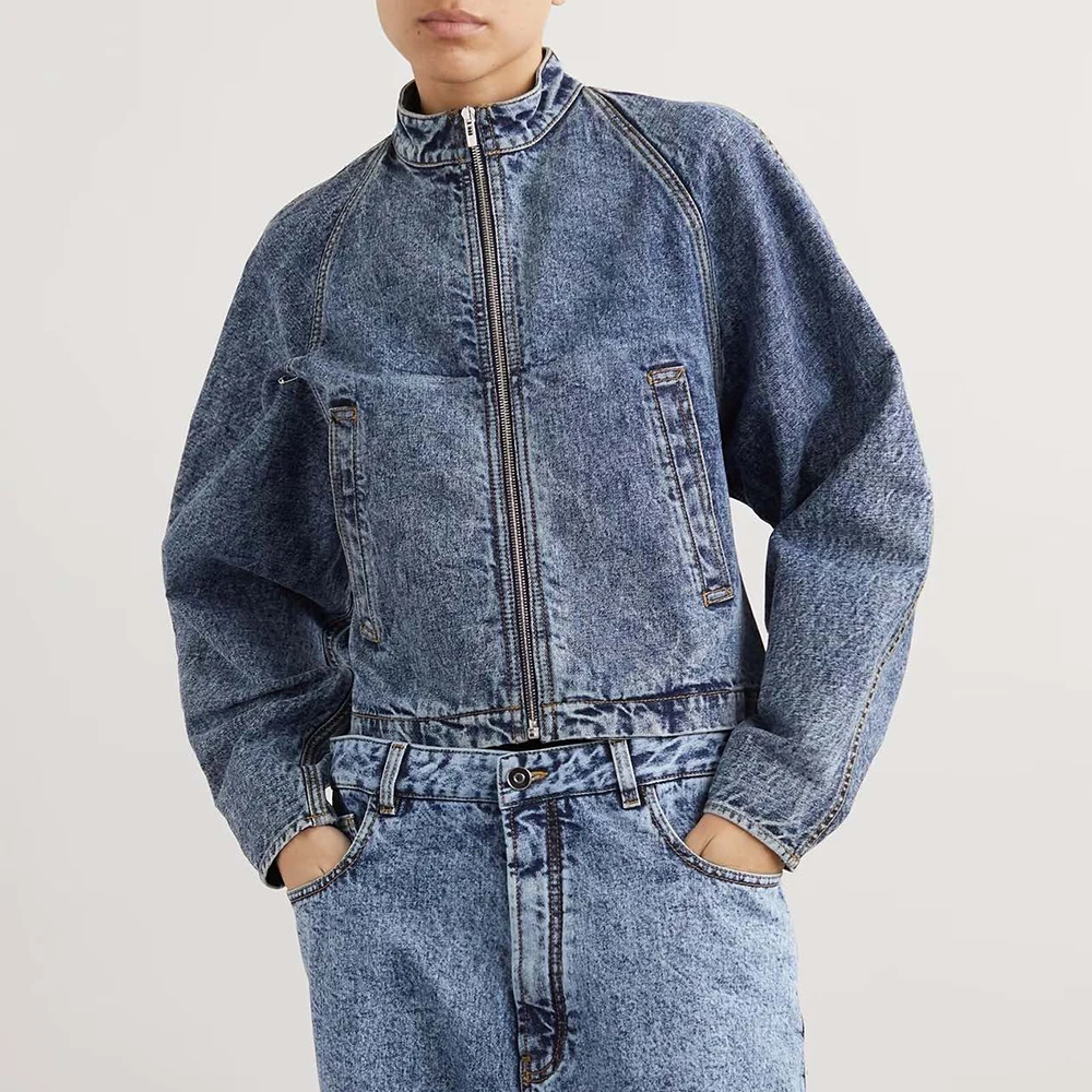 

Cotton Women Jacket Y2k Vintage Washed Back Hitch Piece Fashion Commuter Hundred Sleeve Long Denim Jacket Tops 2024 Fall New
