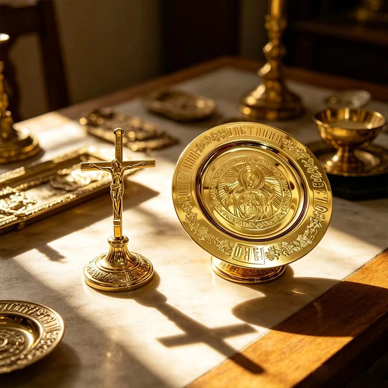 Orthodoxes Altar-Set Metall Jesus Christus Kruzifix und Ikonenplatte 15cm Gold Silber Religiöse Dekoration Kirchenbedarf Heimdekoration – Detail 3