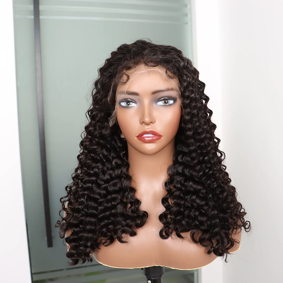 Super Double Drawn Deep Curly Human Hair Wigs 4x4 13x4 HD Lace Closure Frontal Wig 200% Density Natural 1B Color Raw Virgin Hair