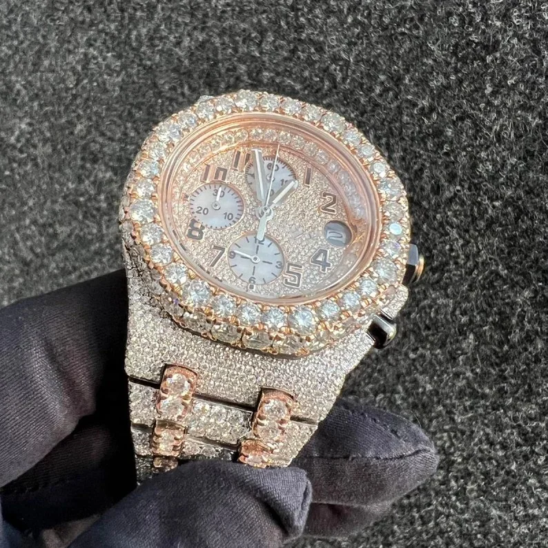 Goldleaf مجوهرات الهيب هوب ساعة مخصصة الرجال المعصم الفاخرة مثلج خارج VVS مويسانيتي الماس ساعات آلية النساء مويسانيتي ساعة