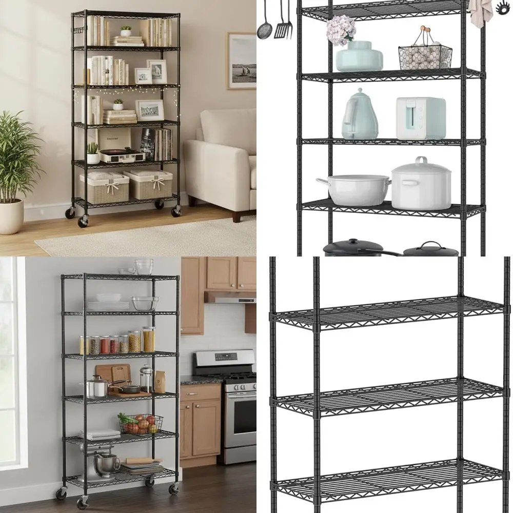 

Большой 6-уровневый вращающийся металлический стеллаж, регулируемый стеллаж для хранения для гаража, кухни, кладовой, прачечной, 36 Вт x 14 д x 75 ч, Ea