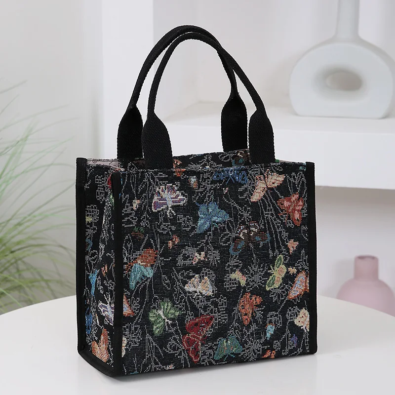 New Knitted Jacquard Thickened Fabric Handbag, Mommy Daily Fashion Portable Work Sundry Storage Bag, Square Bag, Lunch Box Bag