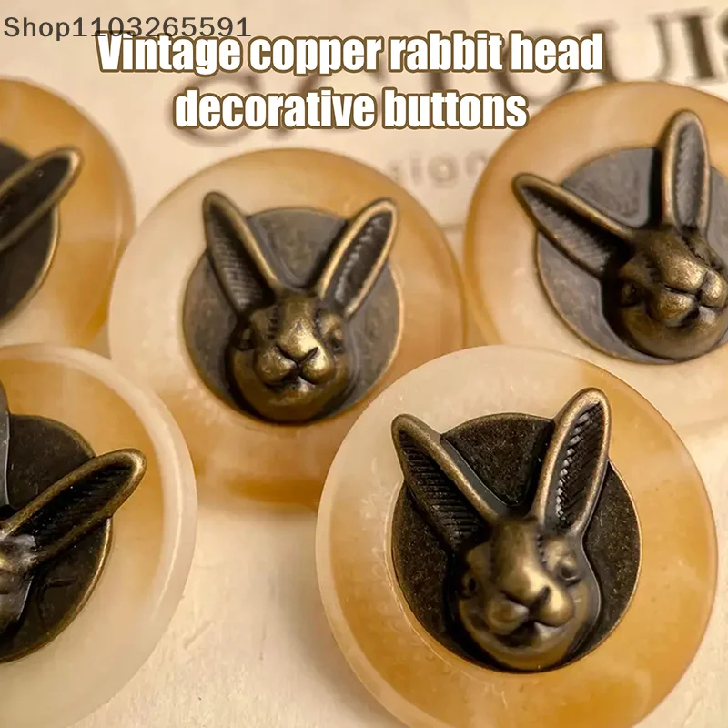 10 Pieces Of 25 Mm Vintage-Style Copper Rabbit Head Decorative Buttons For Clothing, Hats, Backpacks, And Textile Applications