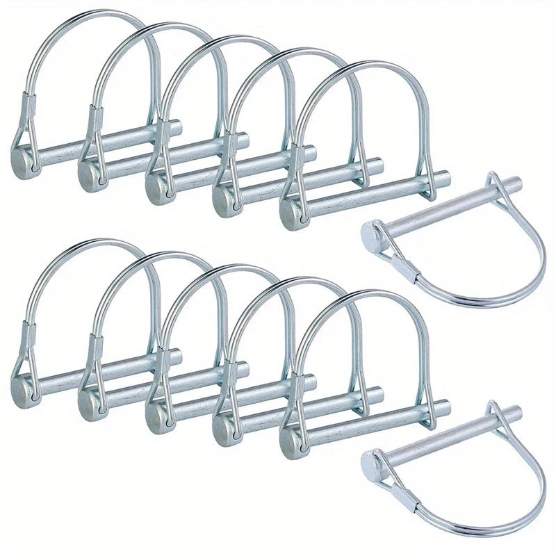 12pcs/pack Heavy Duty 1/4 Inch Wire Lock Pins Safety Coupler Pin Shaft Locking PTO Hitch Pin with round Arch Wire Ret