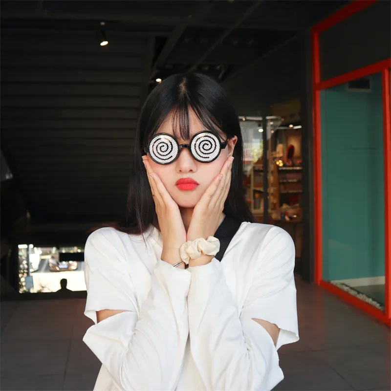 New Cosplay Glasses Vertigo Pattern Funny Decorative Glasses Anime Dizzy Eyeglasses Halloween Costume Accessory